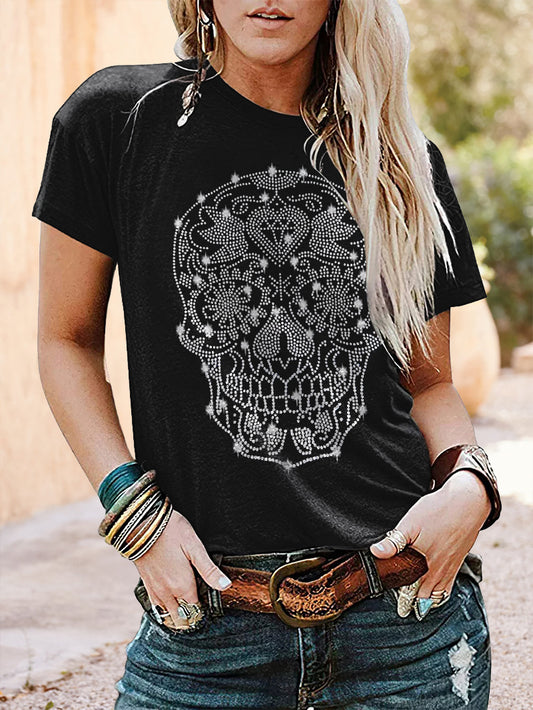 T-Shirt mit Diamant-Totenkopf-Print 