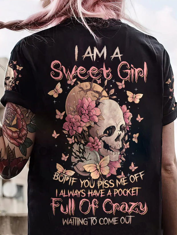 Women's Skull Floral Personalized Slogan Printed T-shirt
