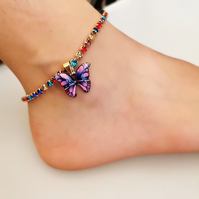 Women Rhinestone Butterfly Anklet