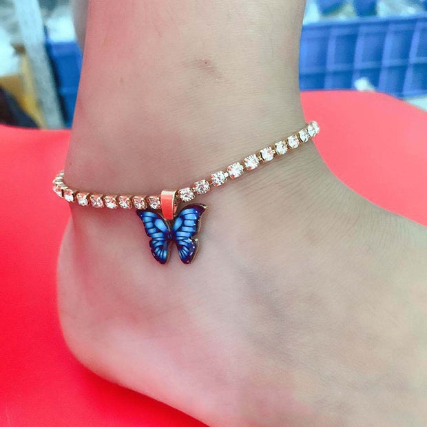 Women Rhinestone Butterfly Anklet