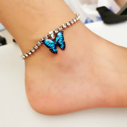 Damen Fußkettchen mit Strass und Schmetterling 