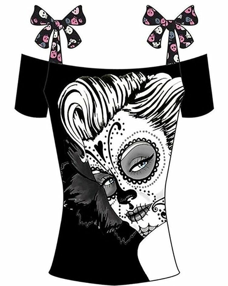 Camisole mit Monroe-Totenkopf-Print und Schleife