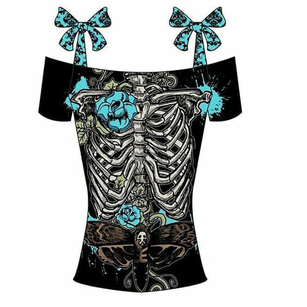 Butterfly Skull Skeleton Print Ribbon Bowknot Camisole