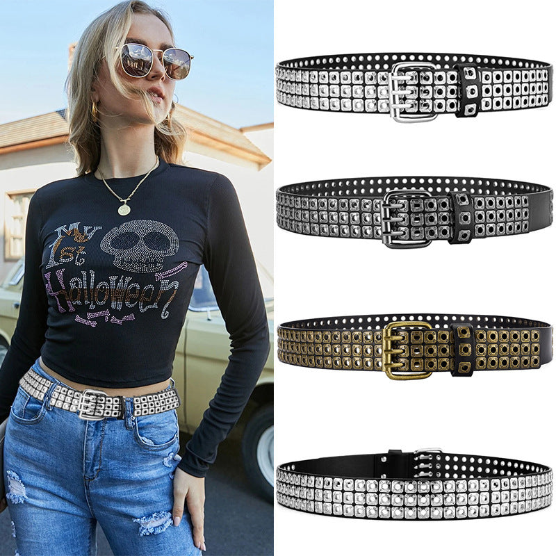 Ceinture à rivets de mode punk brillante 