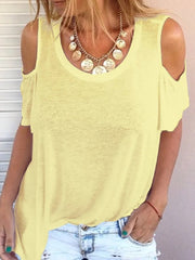 Casual Solid Short Sleeve Round Neck Strapless Top