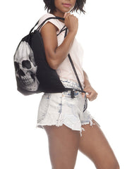 Skull Print Drawstring Bag Backpack