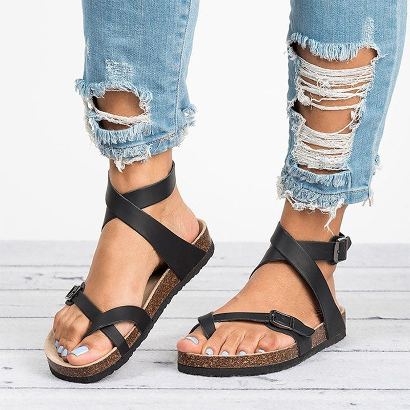 Leather Buckle Roman Sandals