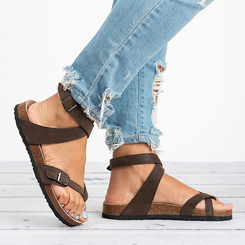 Leather Buckle Roman Sandals