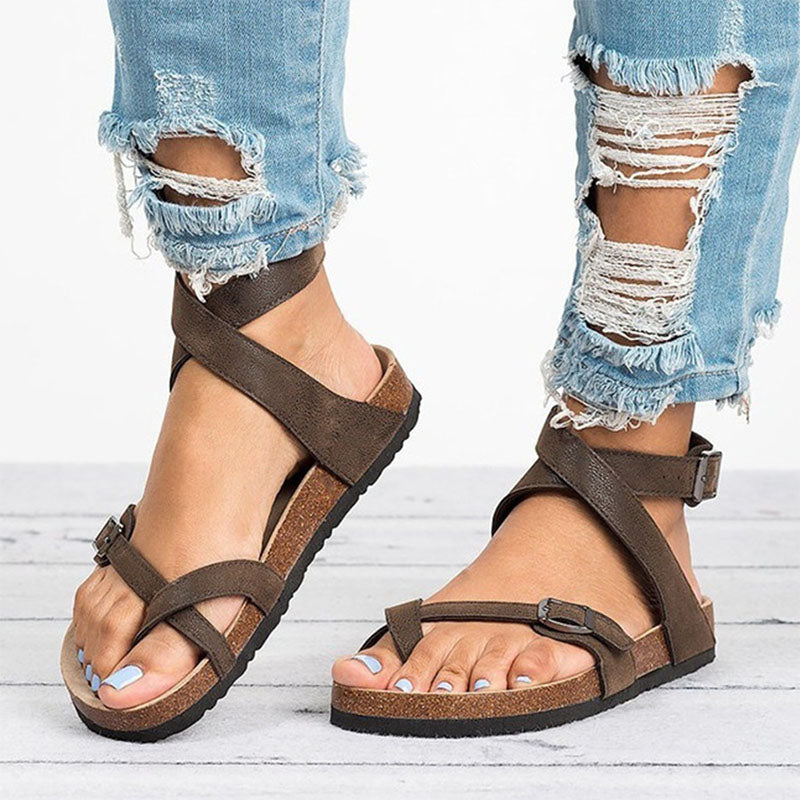 Leather Buckle Roman Sandals