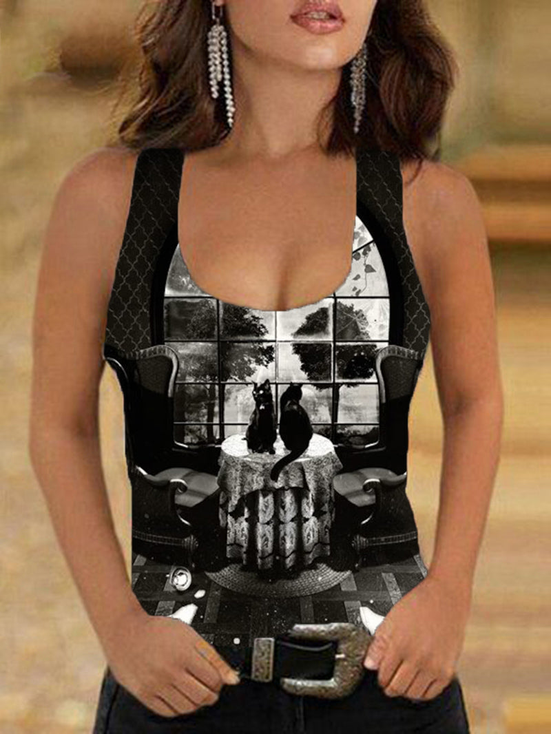 Black Cat Party Sleeveless Vest