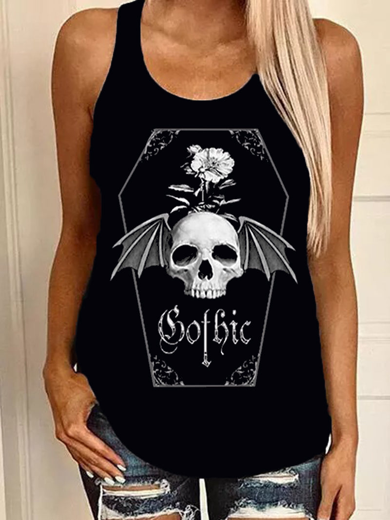 Tank Top mit Totenkopf-Print und Sargflügeln 