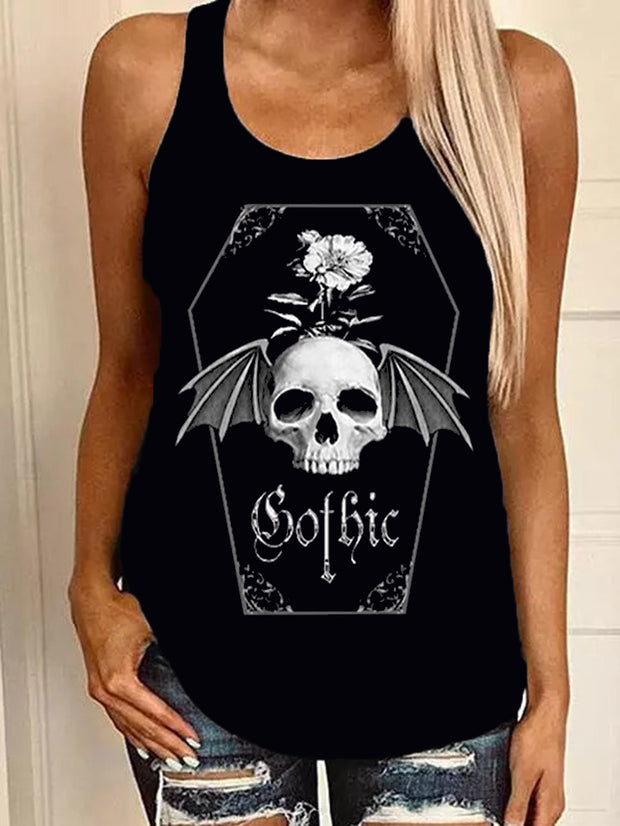 Coffin Winged Skull Printed Tank Top