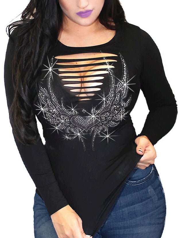 Love Wings Print Round Neck Long Sleeve T-Shirt