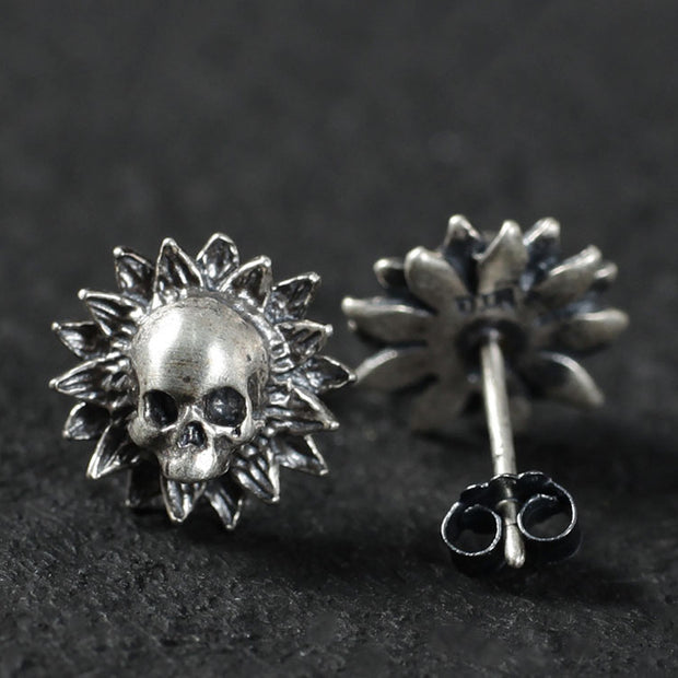 Skull Flower Stud Earrings