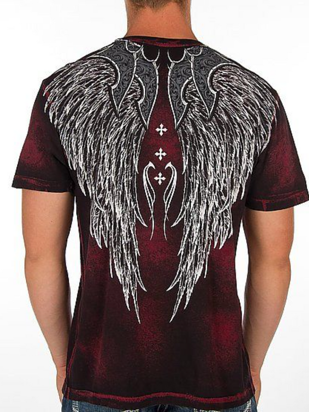 Gothic Gradient Color Wings Printed T-Shirt