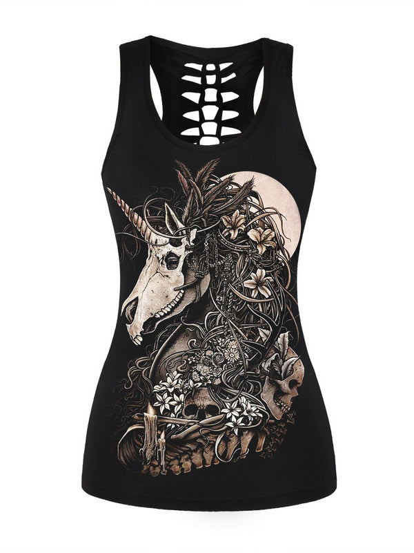 Skull And Horse Print Vest