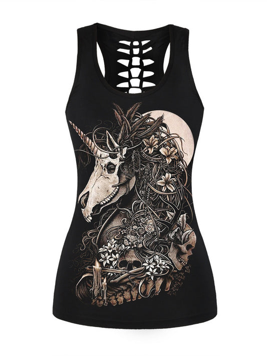 Skull And Horse Print Vest