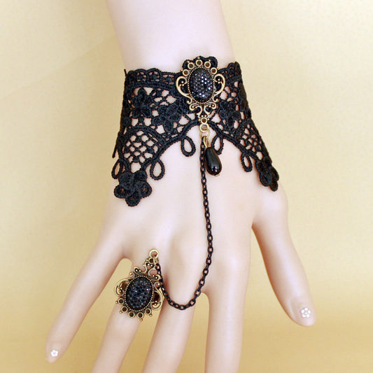 Vintage Gems Chain Ring Lace Bracelet