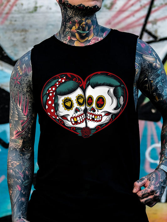 Men's Heart Skull Print Vest