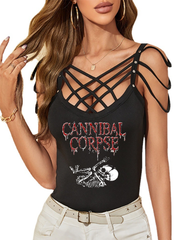 Sexy Weste mit Cannibal Corpse-Aufdruck und Kreuzausschnitt