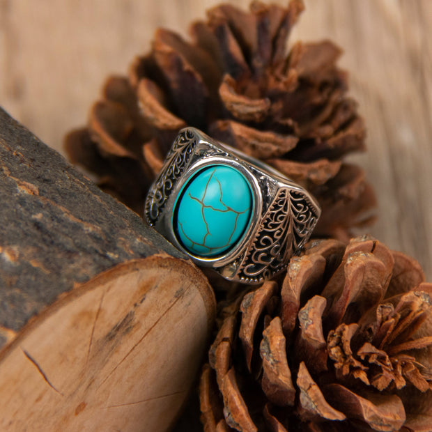 Turquoise Vine Engraved Rings