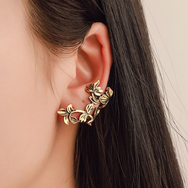 Vintage Hollowed Flower Leaf Ear Clips