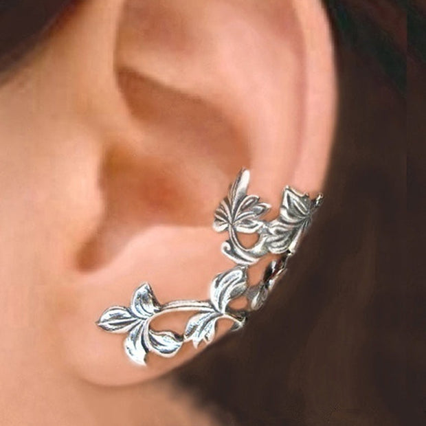 Clips d’oreilles vintage en forme de feuille de fleur creuse 