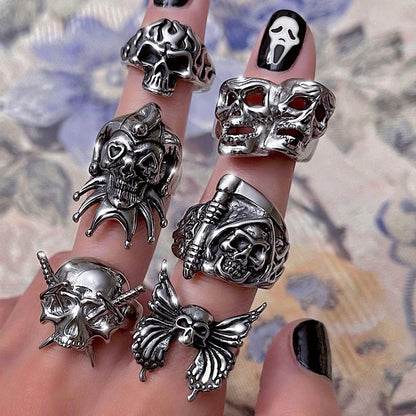 Punk Retro Death Skull Animal Ring