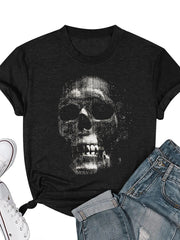 Texture Granular Skull Print T-Shirt