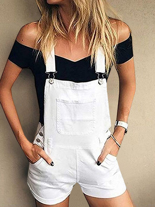 Solid Color Bib Denim Shortalls