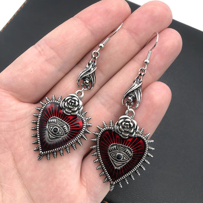 Punk Rose Eye Heart Drop Earrings