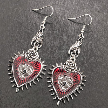 Punk Rose Eye Heart Drop Earrings