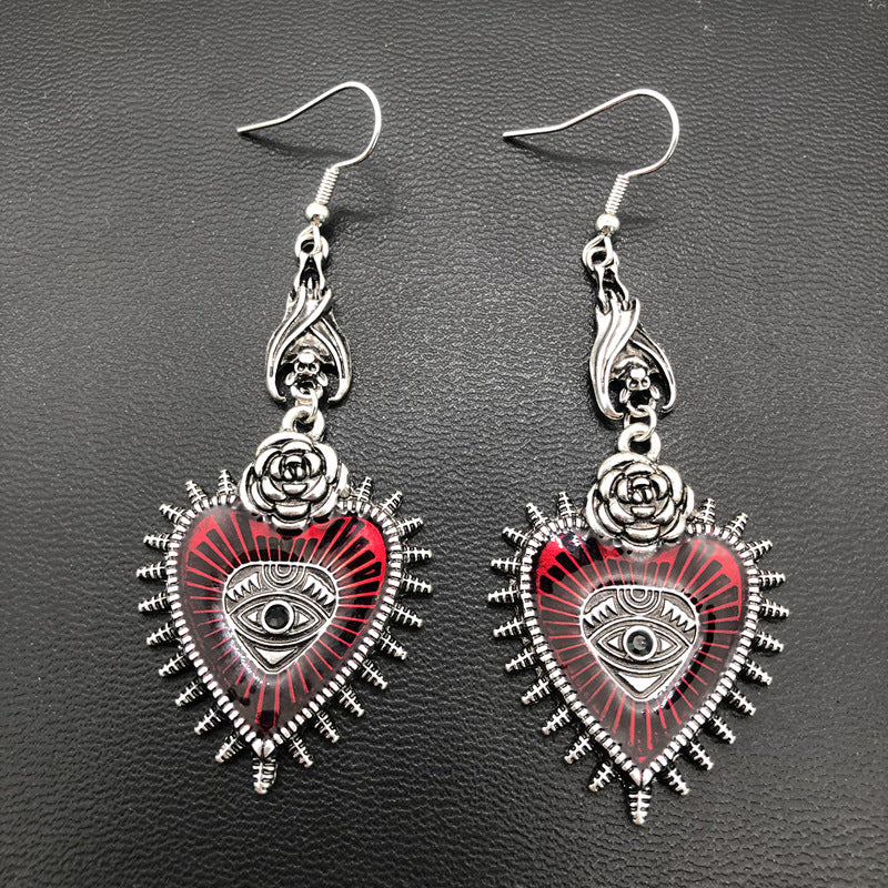 Punk Rose Eye Heart Drop Earrings