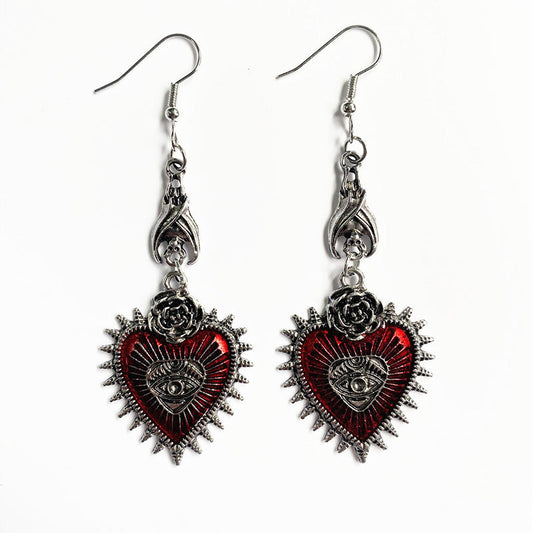 Punk Rose Eye Heart Drop Earrings