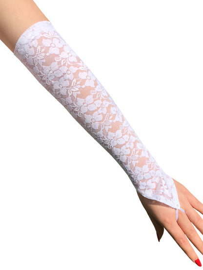 Elbow Length Semi Sheer Lace Gloves