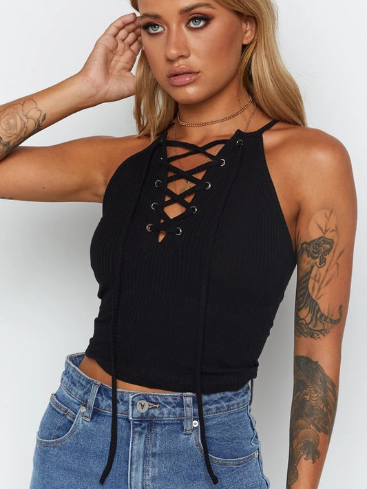 Women's Lace-up Sexy Slim V-neck Small Sling