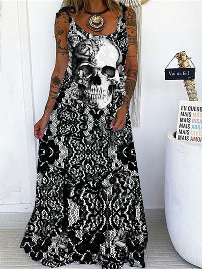 Shoulder Tie Gothic Sleeveless Maxi Dress