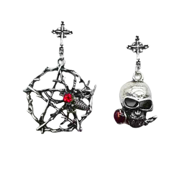 Cross Skull Pentacle Stud Earrings