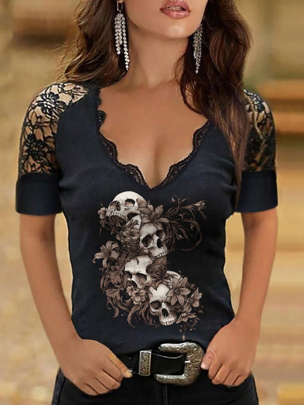 T-shirt imprimé graphique de crânes sexy 