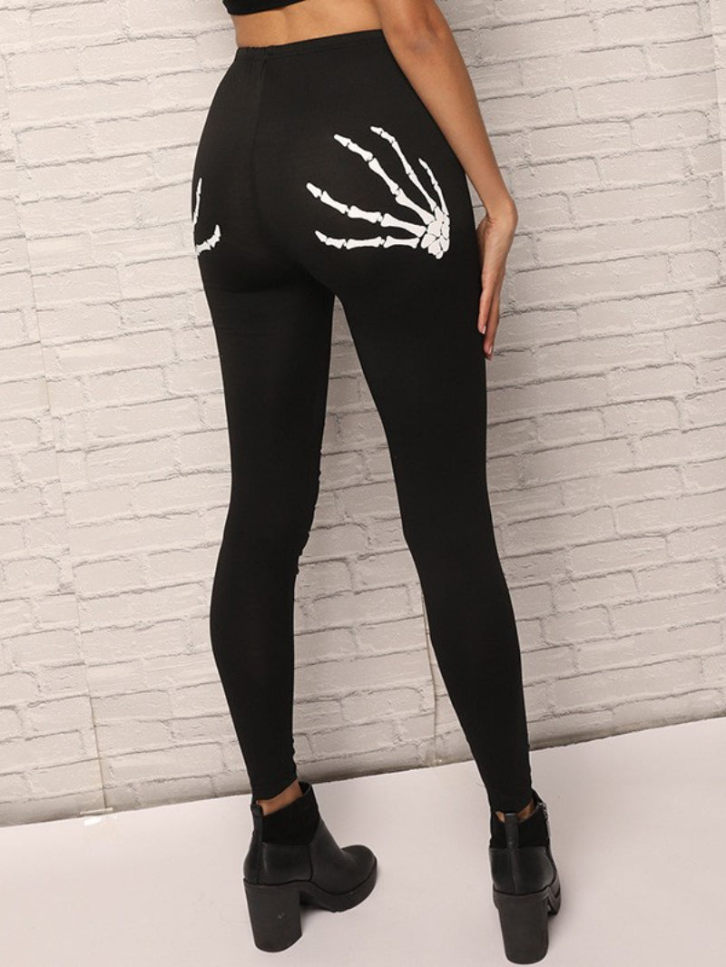 Skull Printed Tight Ripped Trousers