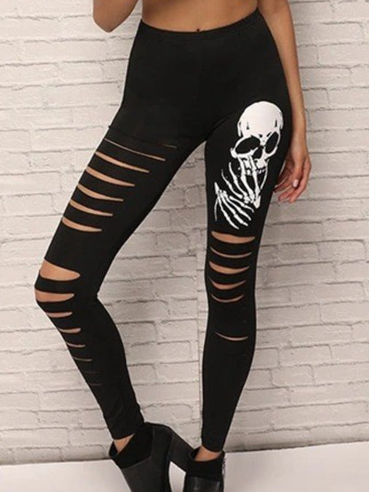 Skull Printed Tight Ripped Trousers