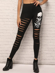 Skull Printed Tight Ripped Trousers