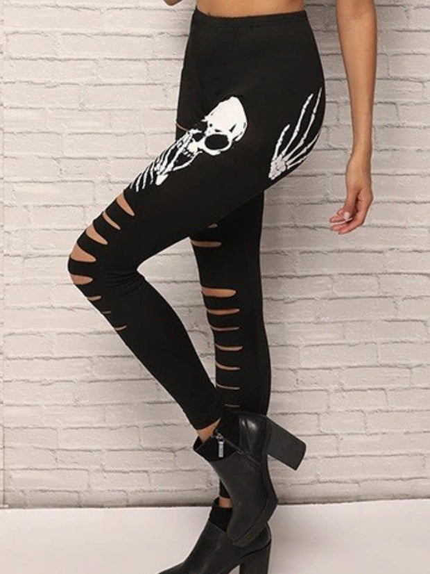 Skull Printed Tight Ripped Trousers