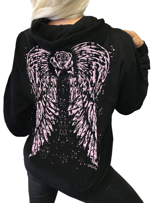 Punk Wings Rose Grafik Hoodie für Damen 