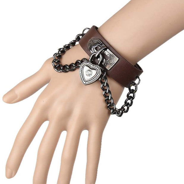Punk Heart Lock Leather Bracelet