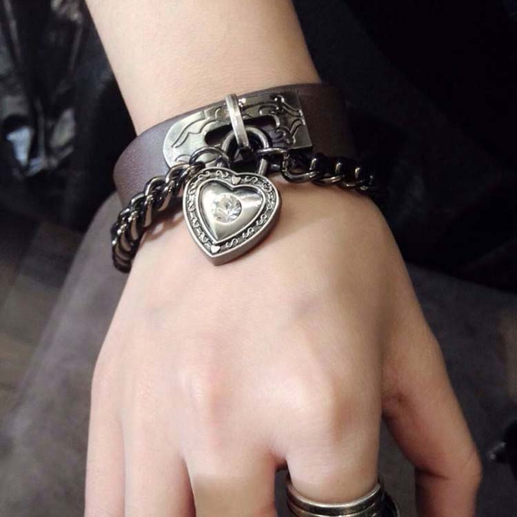 Punk Heart Lock Leather Bracelet