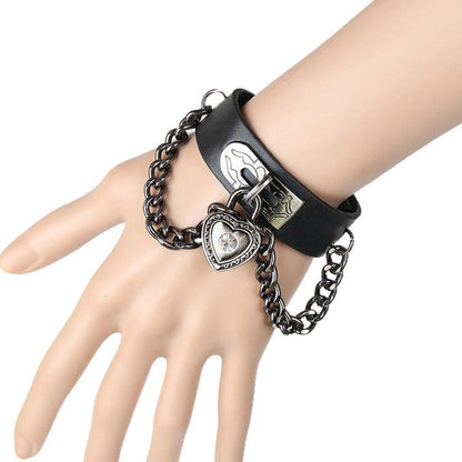 Punk Heart Lock Leather Bracelet