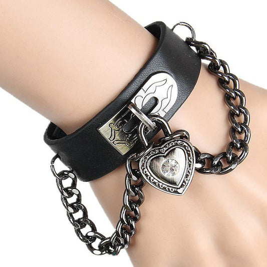 Bracelet en cuir avec serrure à cœur punk 