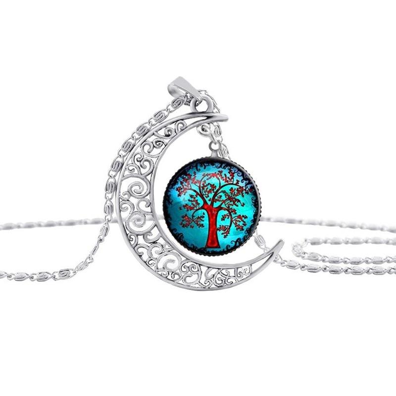 Collier Lune Ajourée Pendentif Arbre de Vie Pierre du Temps 