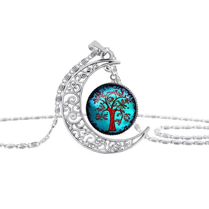 Collier Lune Ajourée Pendentif Arbre de Vie Pierre du Temps 